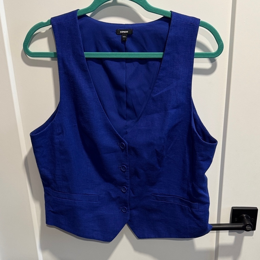 Express Royal Blue Button-Down Vest Top Large EUC